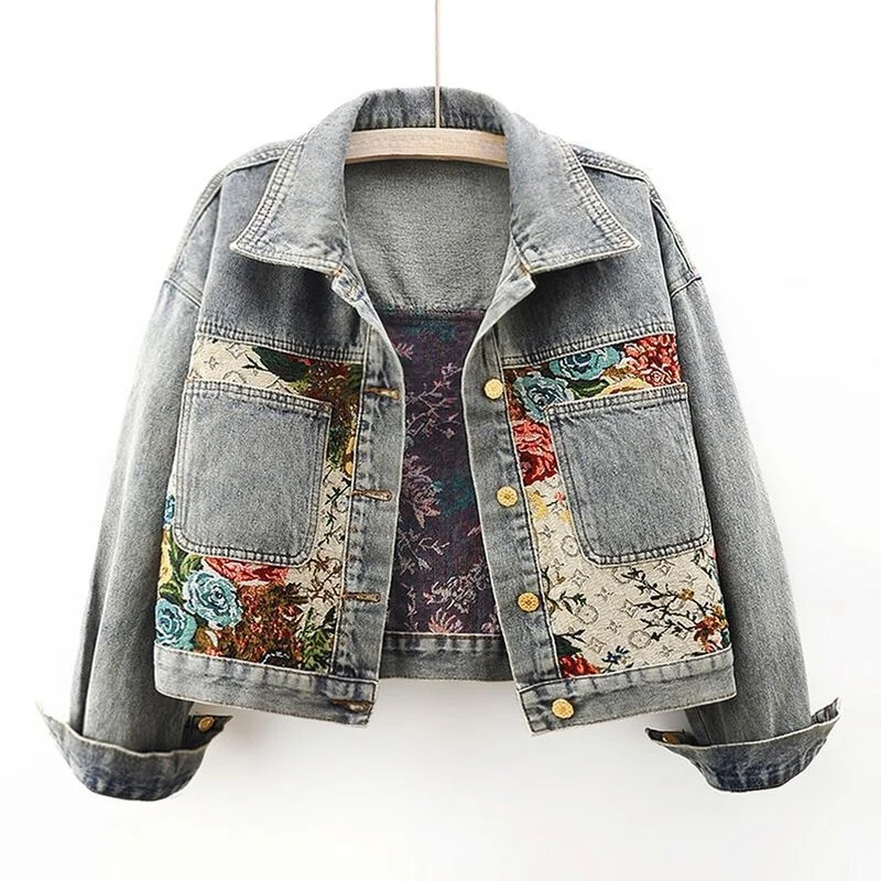 WW | Damen Blumen Denim Jacke