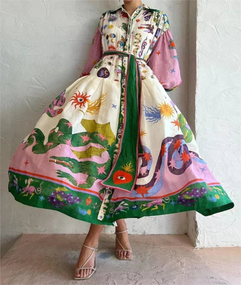 Claudia | Printed maxi shirt dress