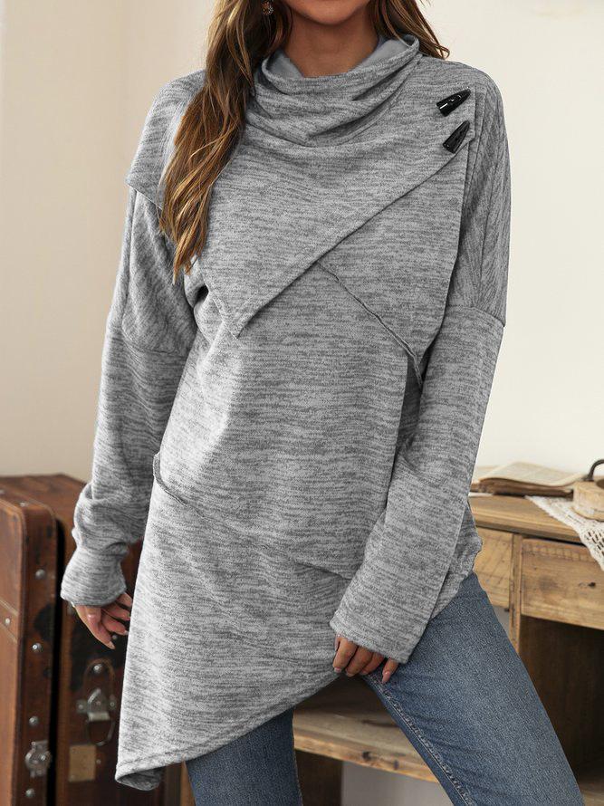 WW | Asymmetrisches Langarmshirt mit Wasserfall-Ausschnitt für Damen