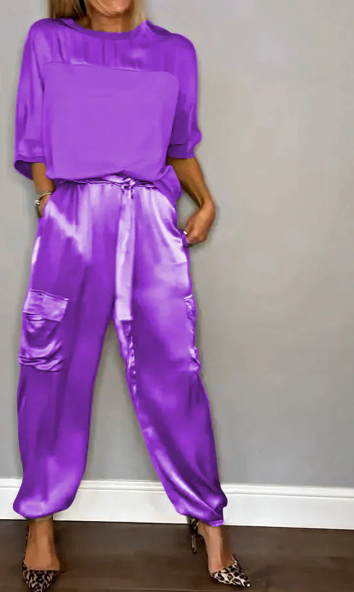 WW | Women's Smooth Satin Jumpsuit with Half-Length Top and Trousers