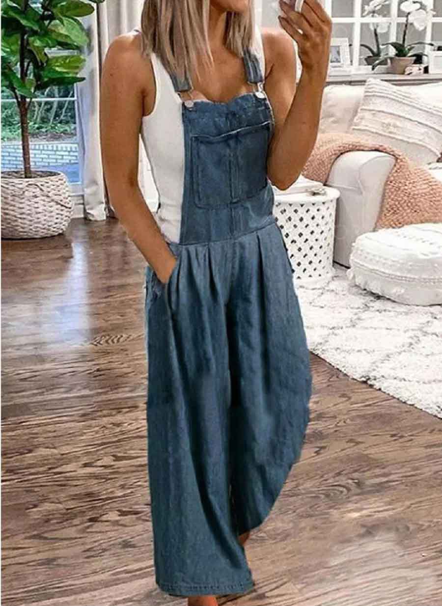WW | Casual Fashion Loose Denim Jumpsuit