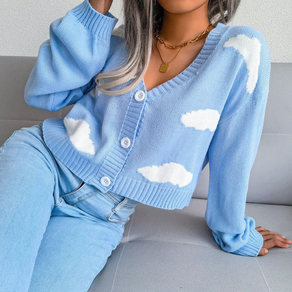 WW | Printed Short Jacket Clouds Cardigan Softness and Originality for Everyday Wear