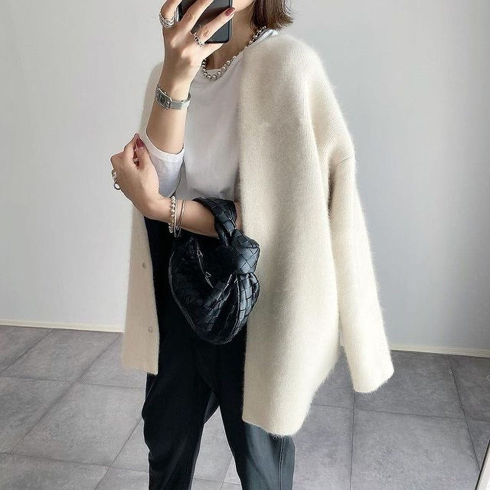 WW | Cardigan Long Beige Wool Elegant & Comfortable
