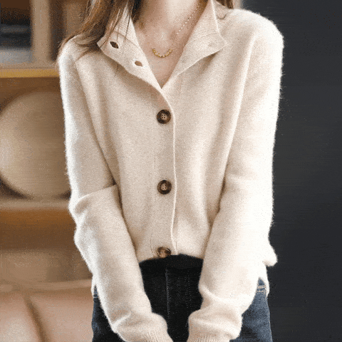 WW | Elegant and Comfortable Cardigan with Shirt Collar in Cream