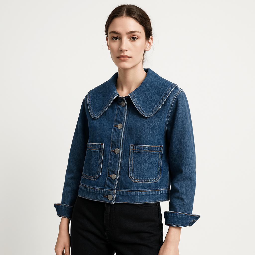 WW | Short Denim Jacket with Oversize Collar 100% Cotton