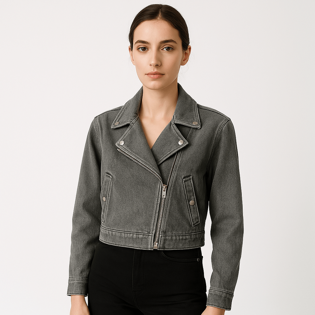 WW | Biker Blouson Jacket in Denim Short Cut Rocker Look Women