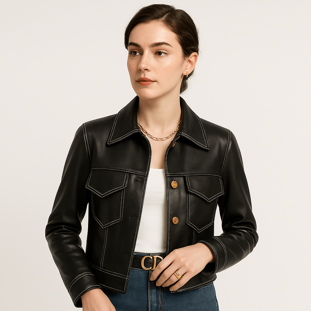 WW | Short Faux Leather Jacket Graphic Cut Urban and Bold Style