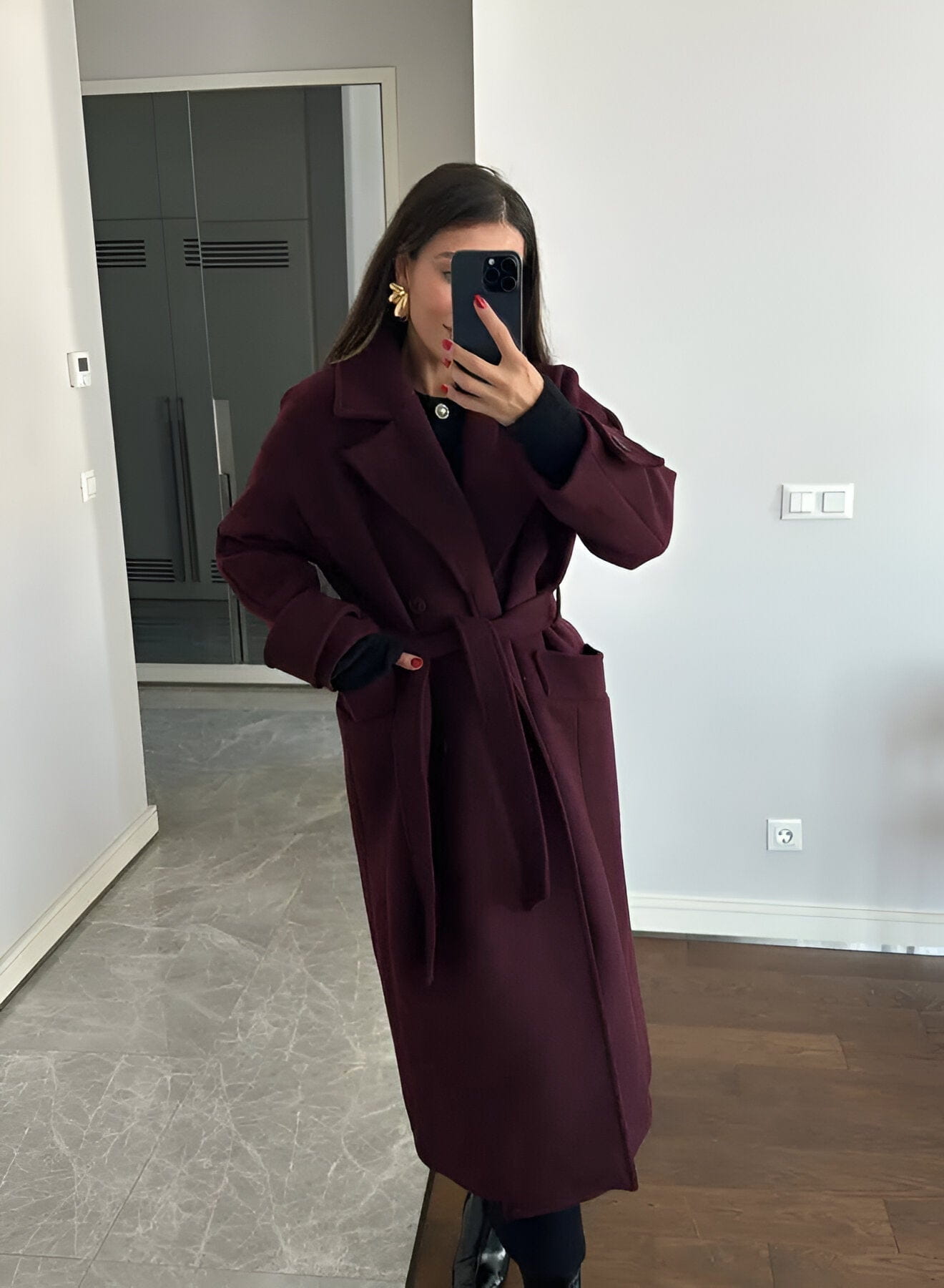 WW | Elegant & warm long cut jacket with belt Autumn-Winter