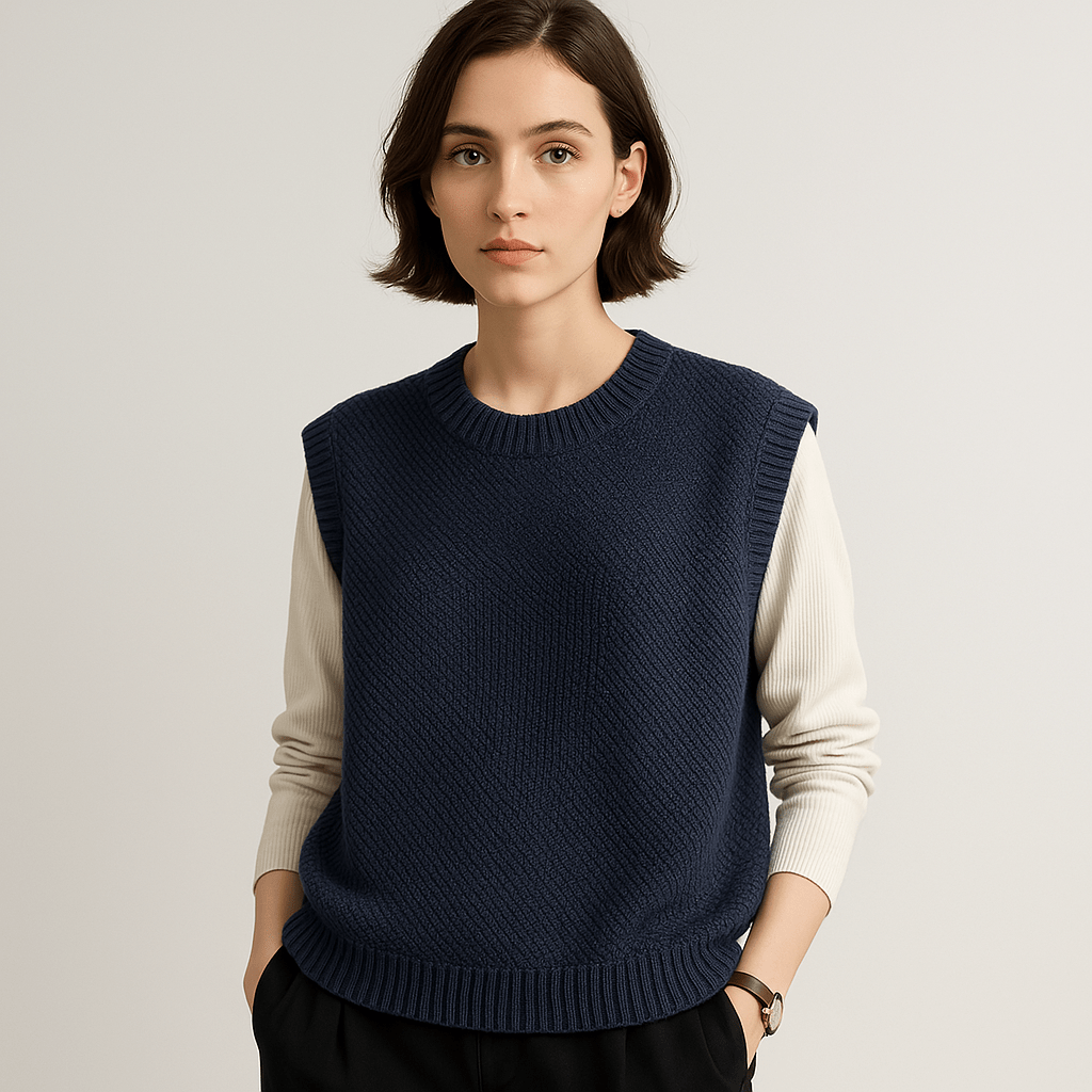 WW | Sleeveless Sweater Twisted Stitches Acrylic Elegant Casual