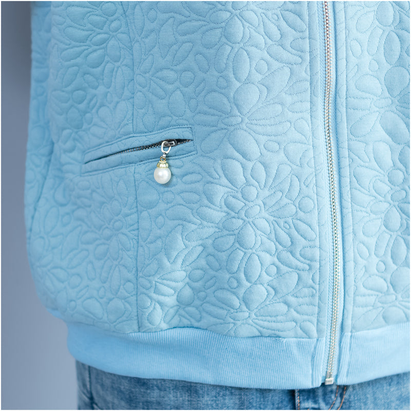 WW | blaue Jacquard lockere Baumwolljacken große Größen mit Reißverschluss Cardigans Außenbekleidung
