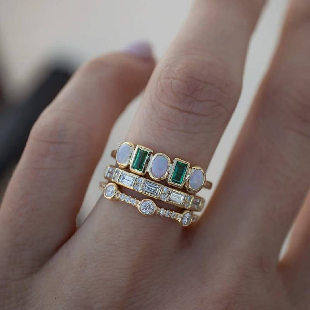 WW | Vintage White & Green Opal Gold Rings