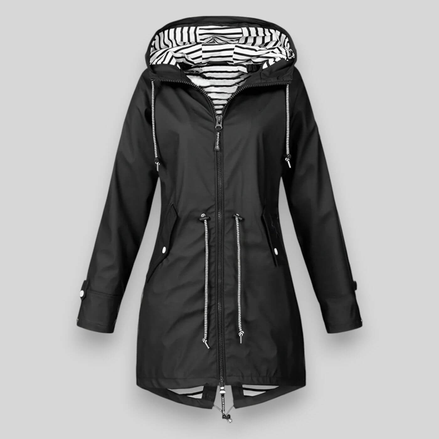 WW | Waterproof Rain Jacket with Drawstring Waist and Hooded Zipper