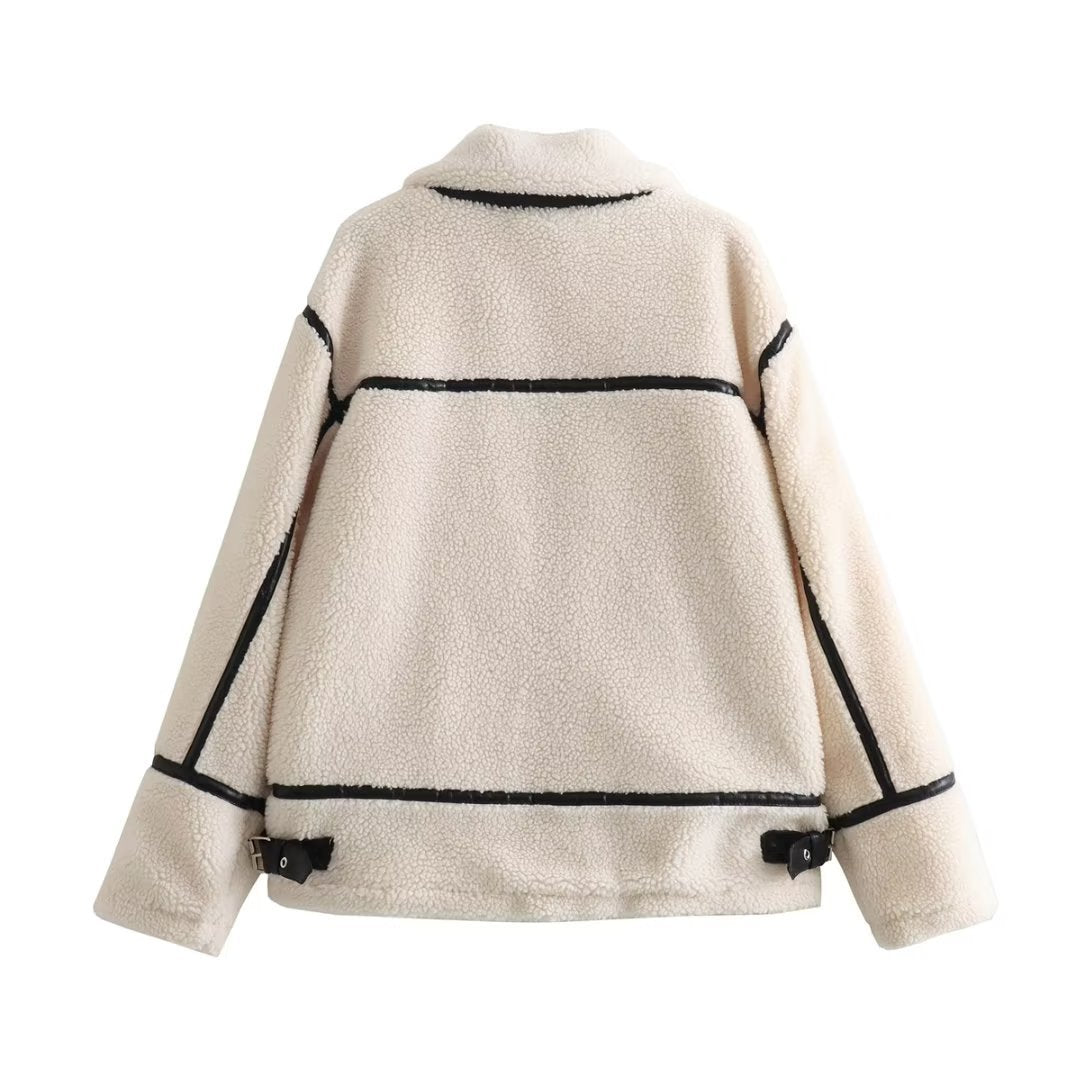 WW | Trim Sherpa-Jacke - vom Flieger inspirierter Stil - Winterwärme - Off-White
