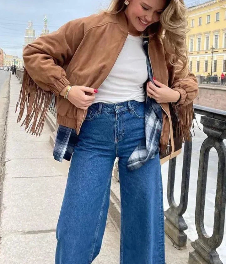WW | Women's brown suede jacket with fringes