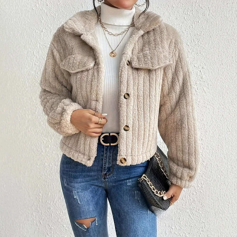 WW | Eleganter Teddy Mantel Kurz mit Taschen Warmer mantel