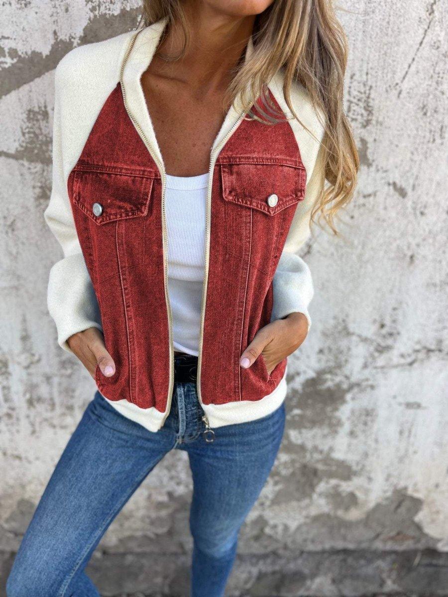 WW | Moderne Jacke mit Reißverschluss und Denim-Front