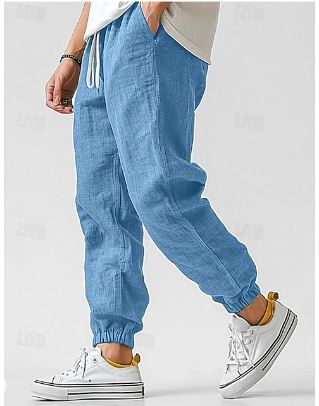 WW | Herren Cargohose Aus Leinen Luftige Sommerhose Mit Hoher Taille