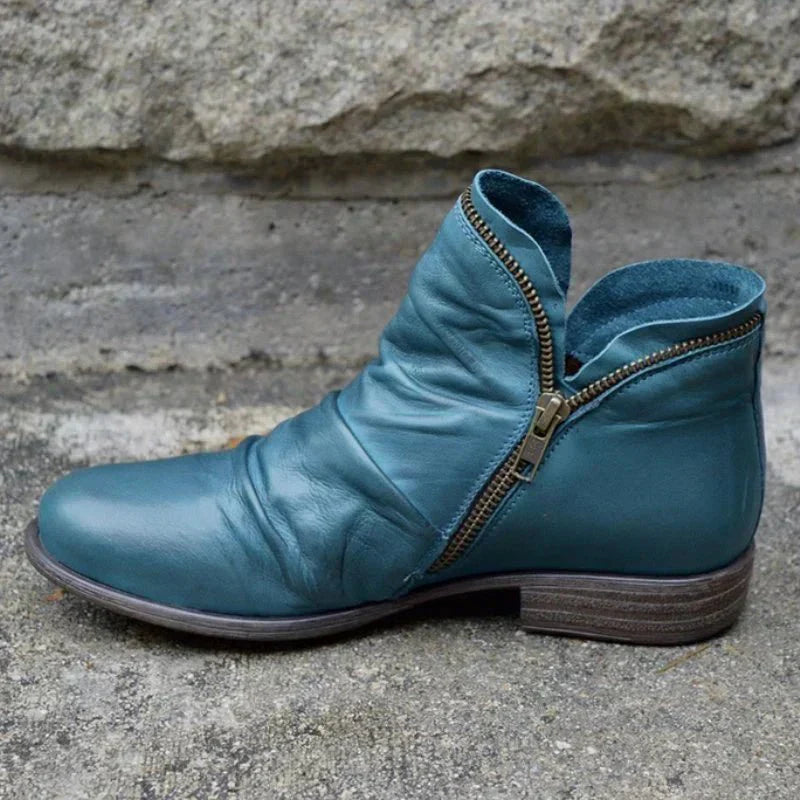 WW | Damen Reißverschluss-Leder-Stiefeletten