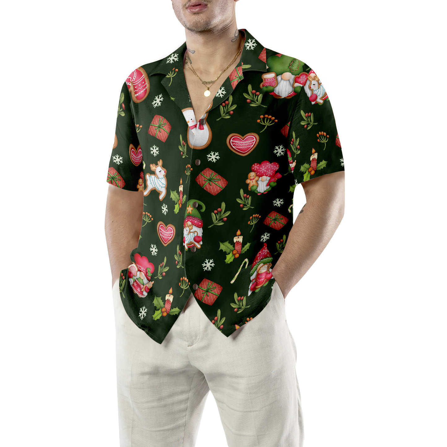 WW | Hyperfavor Weihnachts-Hawaiianhemden für Männer und Frauen, Gnome Fröhliche Weihnachten Hawaiian Shirt Button Down Shirt Kurzarm