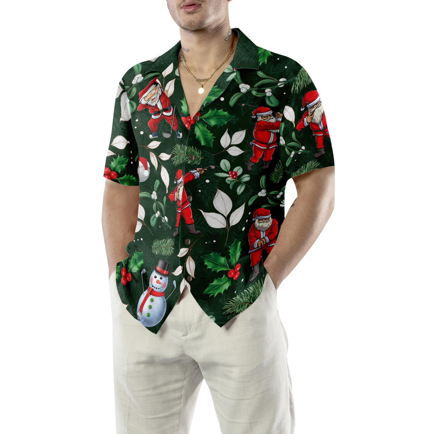 WW | Hyperfavor Weihnachten Hawaiianische Hemden, Santa Golfspiel Muster Hemd Kurzarm, Weihnachtshemd Geschenkidee für Männer und Frauen