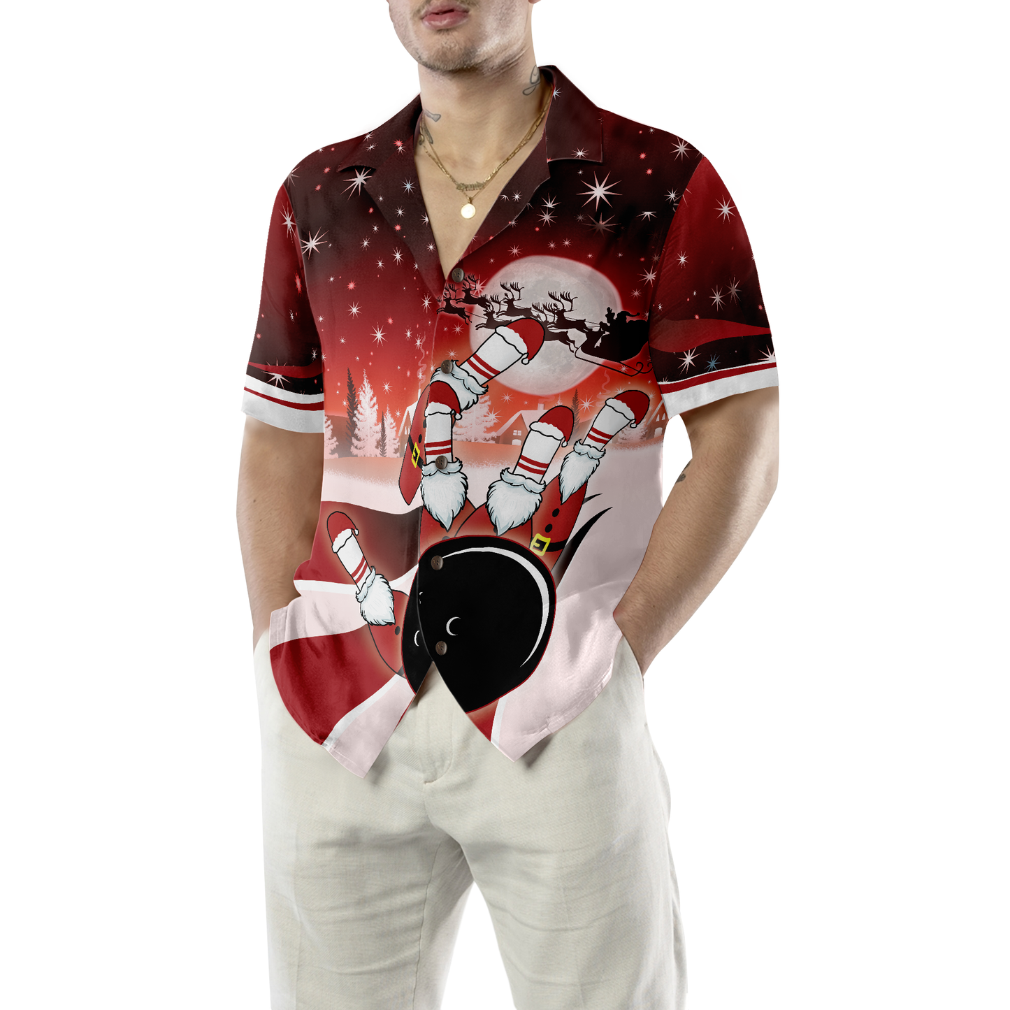 WW | Hawaiian-Shirts, Weihnachts-Bowling-Shirt Kurzarm, Weihnachts-Shirt Geschenke-Idee Für Männer und Frauen