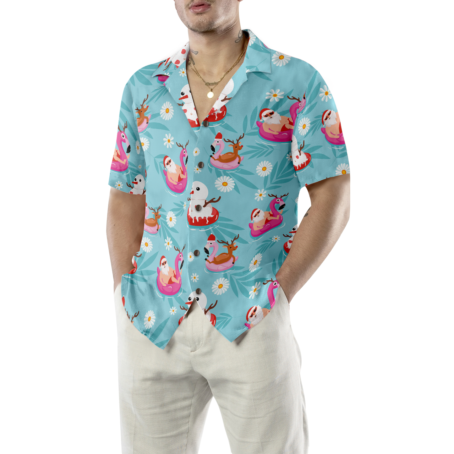 WW | Hyperfavor Weihnachts-Hawaiian-Shirts, Santa Strand Sommer Muster Shirt Kurzarm, Weihnachtshemden Idee Geschenk Für Männer Und Frauen