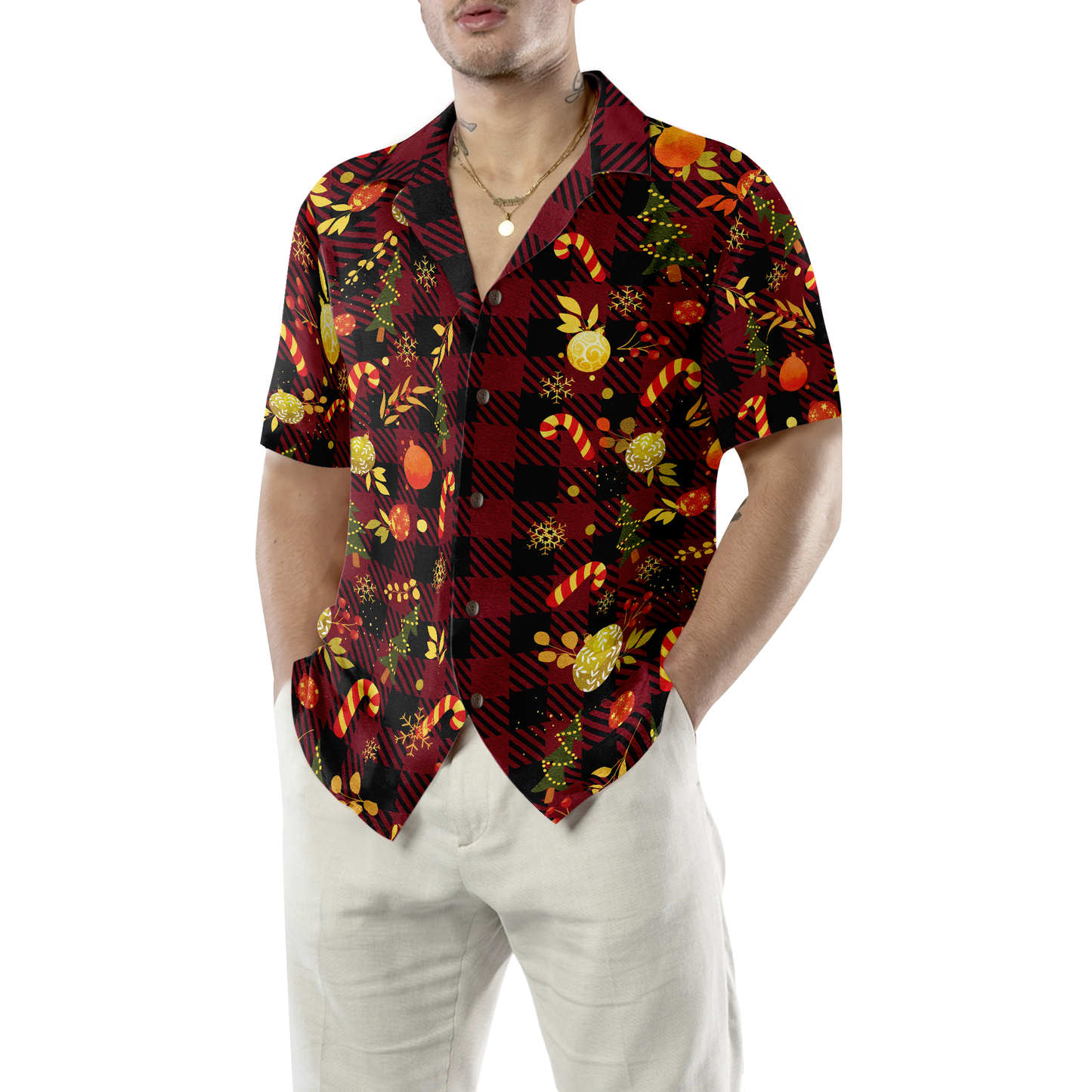 WW | Hyperfavor Weihnachts-Hawaiian-Shirts, Frohe Weihnachten Rotkariertes Muster Shirt Kurzarm, Weihnachts-Shirt Geschenkidee Für Männer Und Frauen