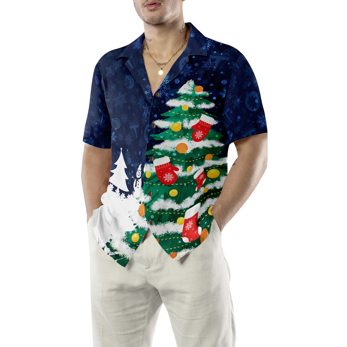 WW | Hyperfavor Weihnachtsbaum Hawaiian Shirt, Weihnachtshemden Kurzarm Button-Down-Hemd für Männer und Frauen
