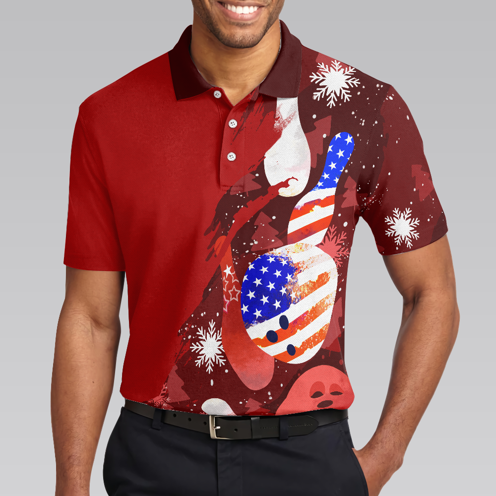 WW | Amerikanische Flagge Weihnachten Bowlingball und Pins Herren Polohemden