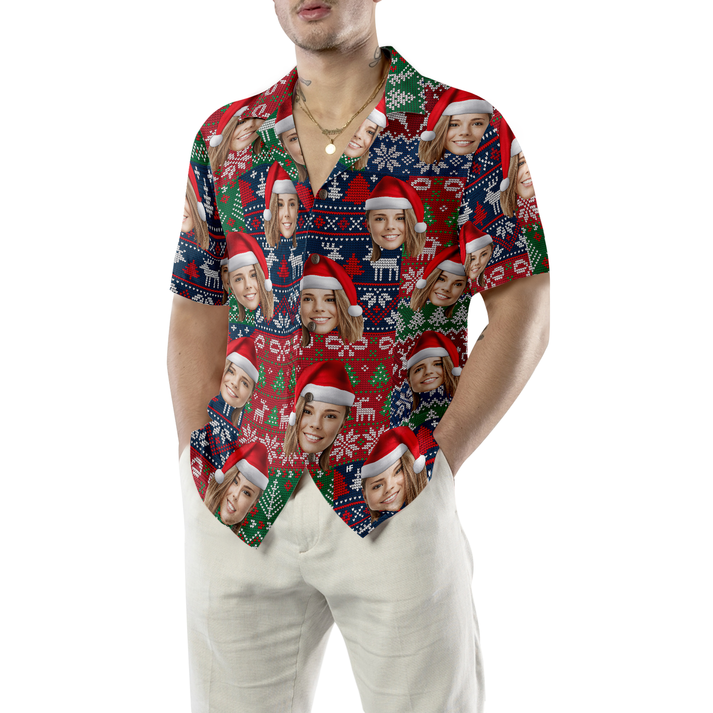 WW | Lustige benutzerdefinierte Gesichts-Weihnachts-02 benutzerdefinierte Hawaiian-Shirt
