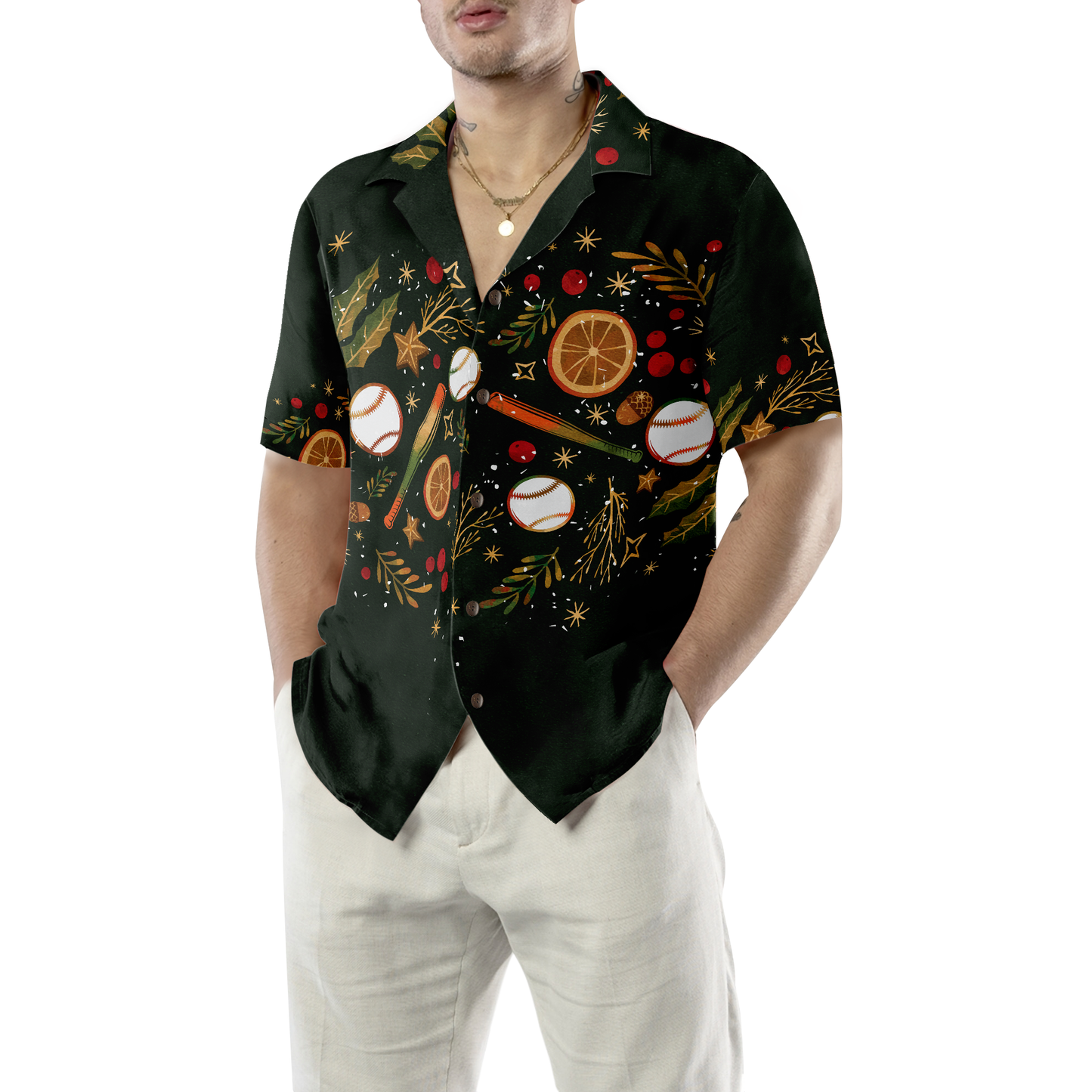 WW | Hyperfavor Weihnachten Hawaiian-Shirts für Männer und Frauen, Weihnachts-Baseballmuster Hawaiian-Shirt mit Knopfleiste Kurzarm