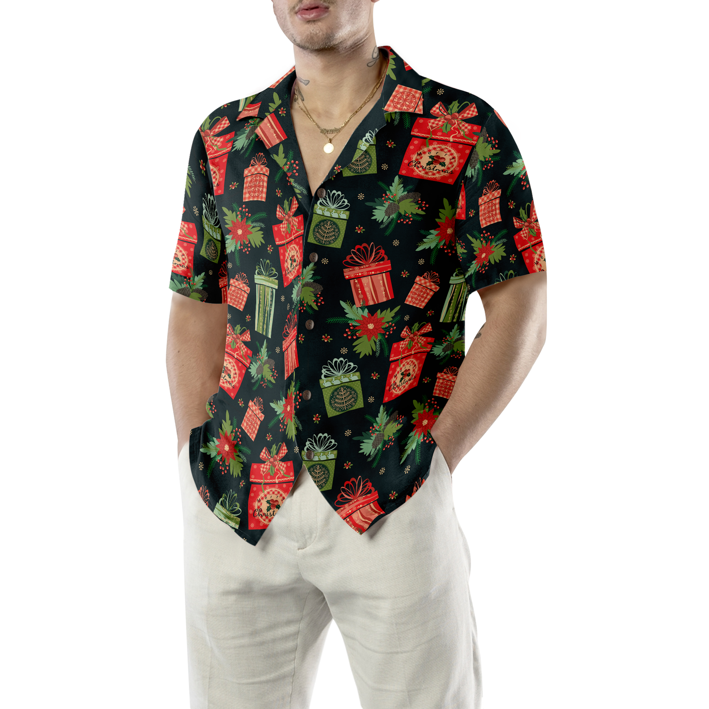 WW | Hyperfavor Weihnachten Hawaiian Hemden, Weihnachtsgeschenk Musterhemd Kurzarm, Weihnachtshemd Ideen Geschenk für Männer und Frauen