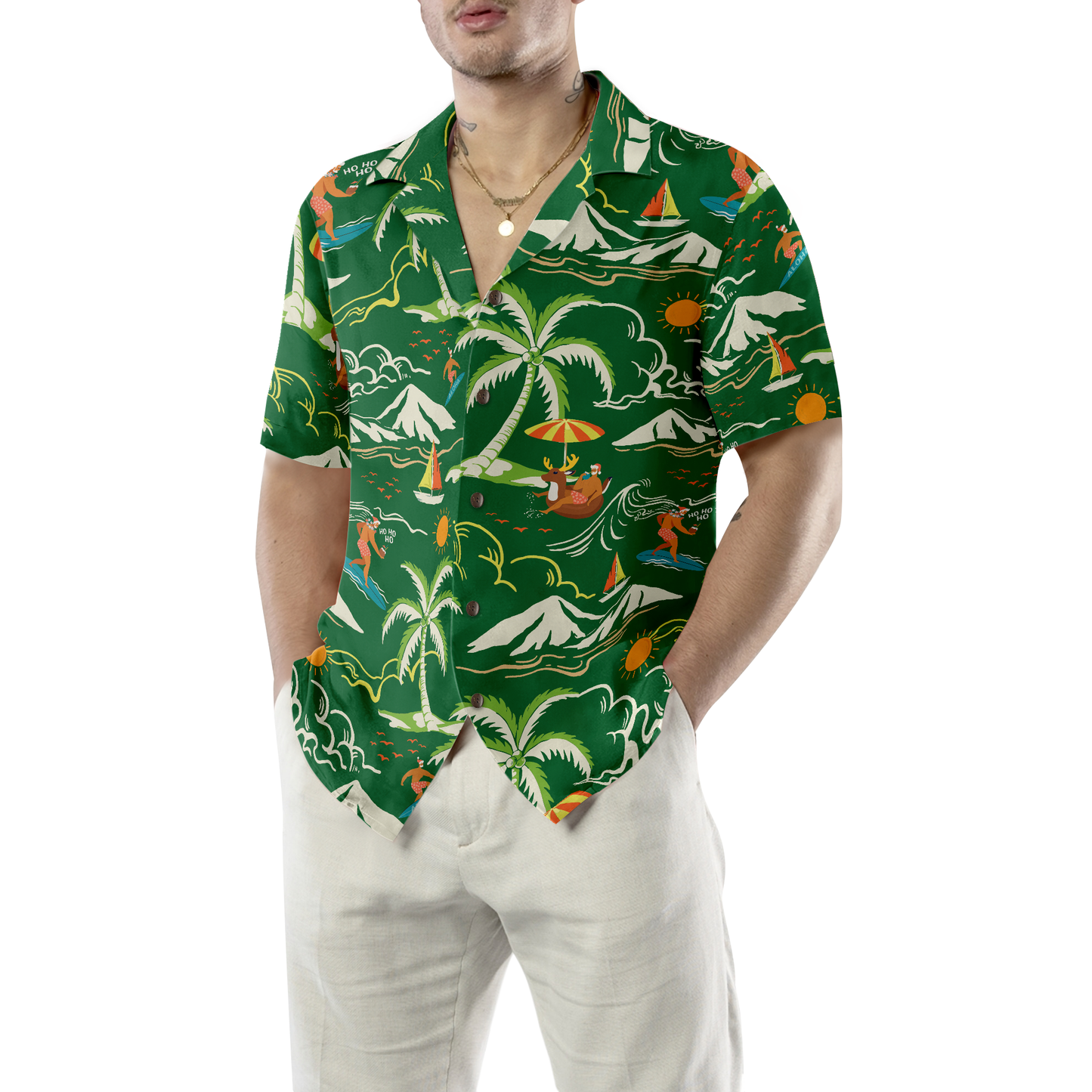 WW | Hyperfavor Weihnachts-Hawaiian-Shirts, Santa Beach Sommermuster 2 Shirt Kurzarm, Weihnachtshemd Geschenkidee für Männer und Frauen