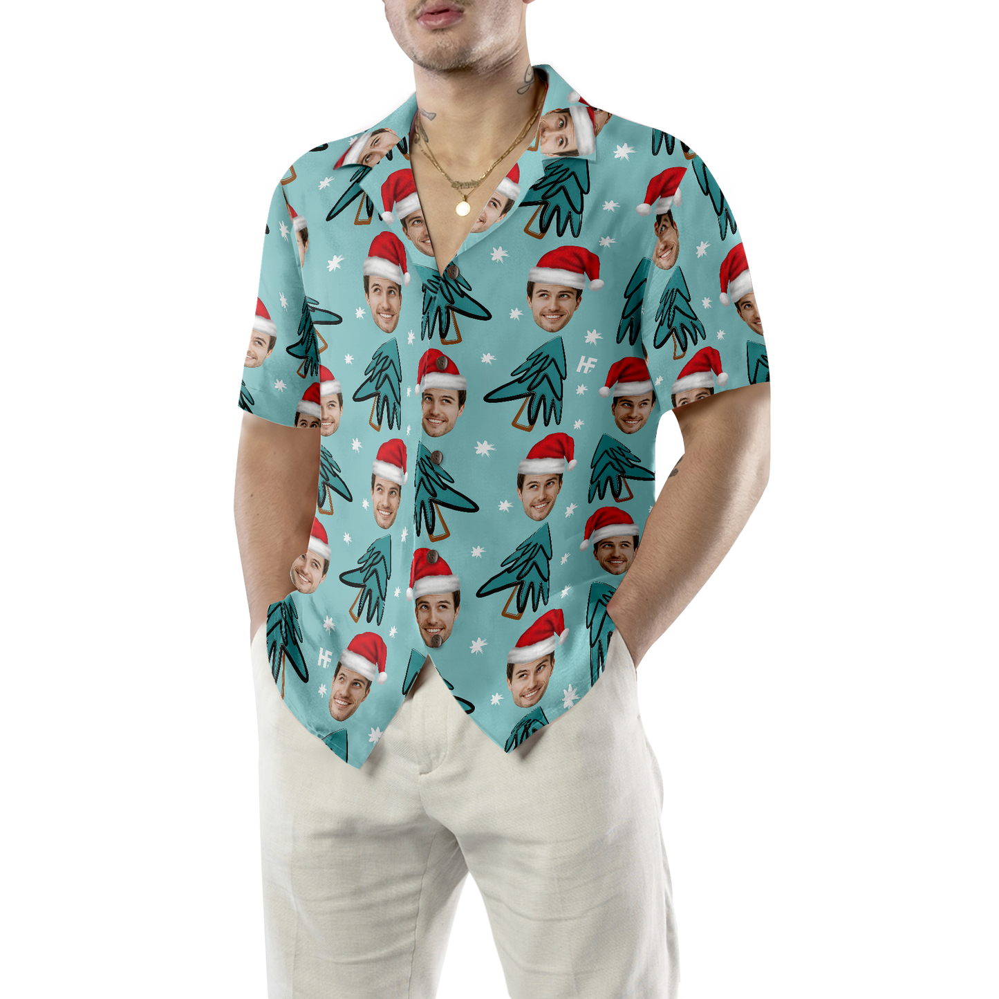 WW | Lustiges benutzerdefiniertes Gesicht Weihnachtsbaum benutzerdefiniertes Hawaiian Shirt