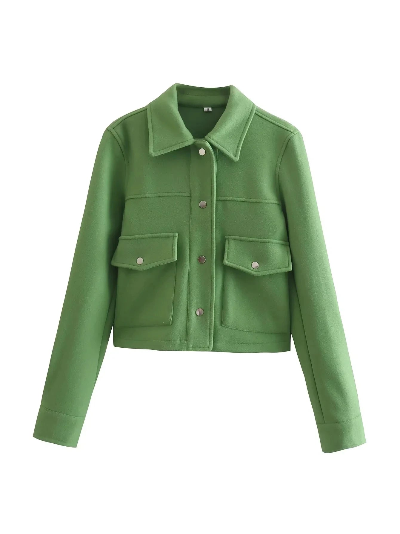 WW | Kurze Jacke Wollmischung Figurbetontes Modell Utility Stil Knopfverschluss