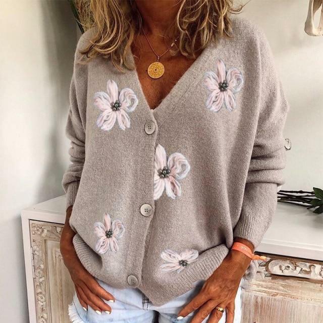 WW | Strickjacke mit Margeritenmuster für Damen