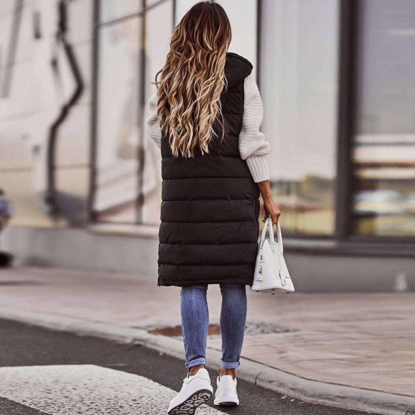WW - Long Padded Gilet with Hood