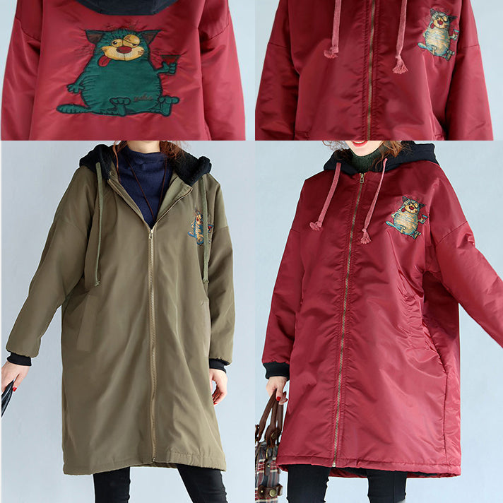 WW | Thick Warm Zipper Trench Coats Oversized Prints Long Sleeve Hooded Winter Outfits