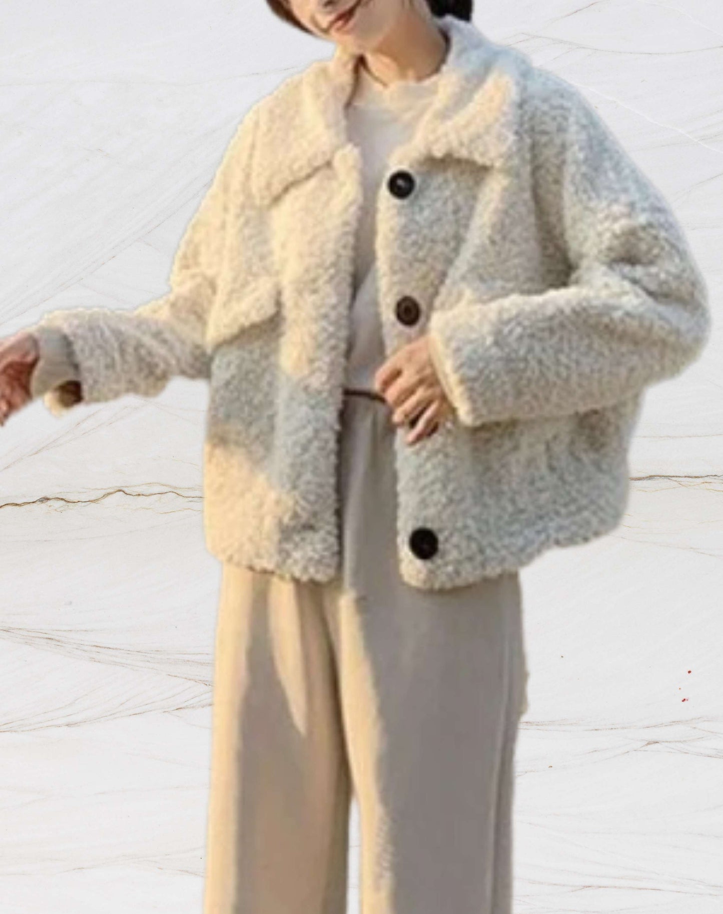 WW | Thick and warm lamb's wool jacket for women with polo collar