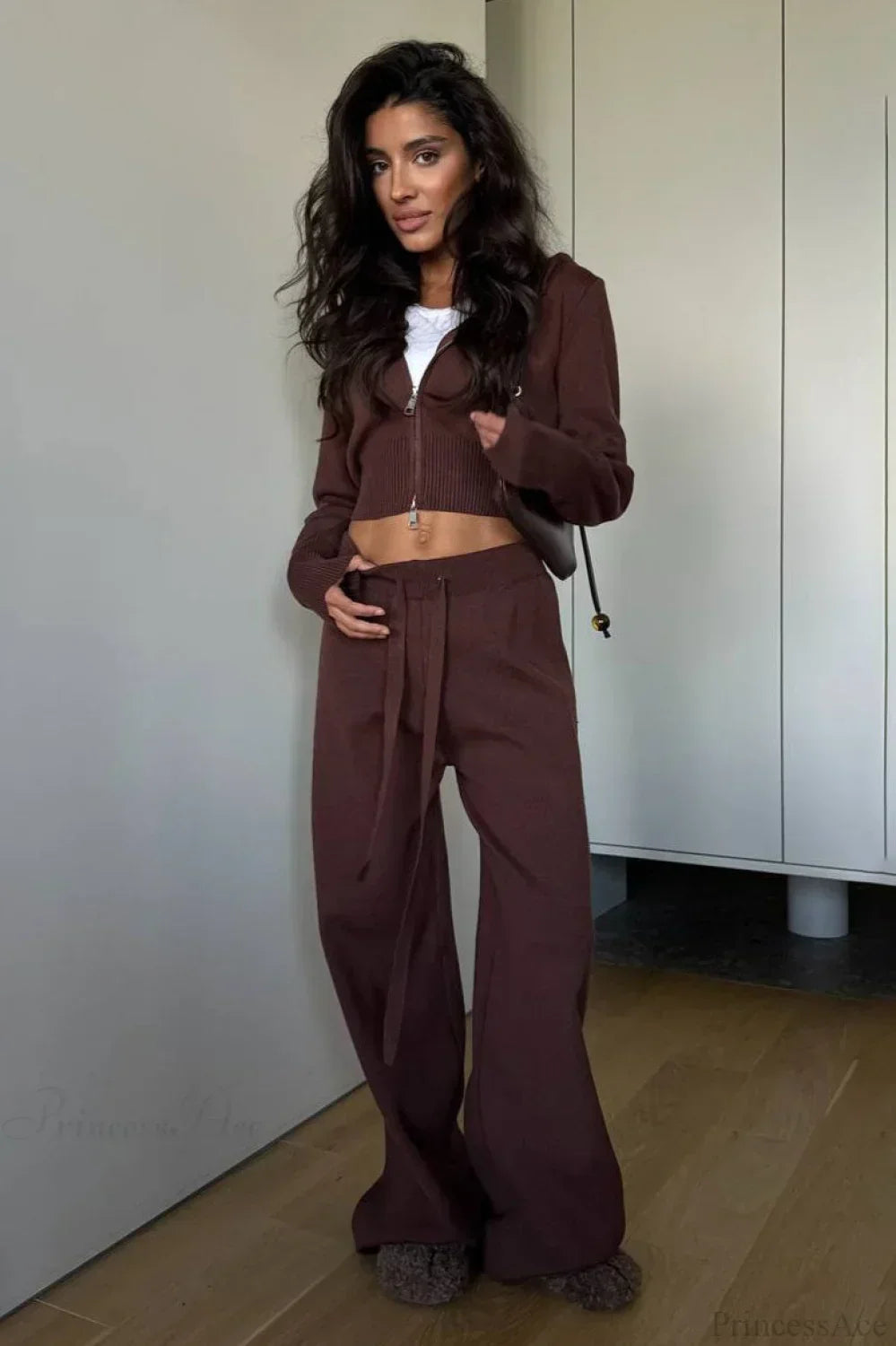 WW | Strick Kurz Reißverschlussjacke Relaxed Pants Zwei-Teile Set