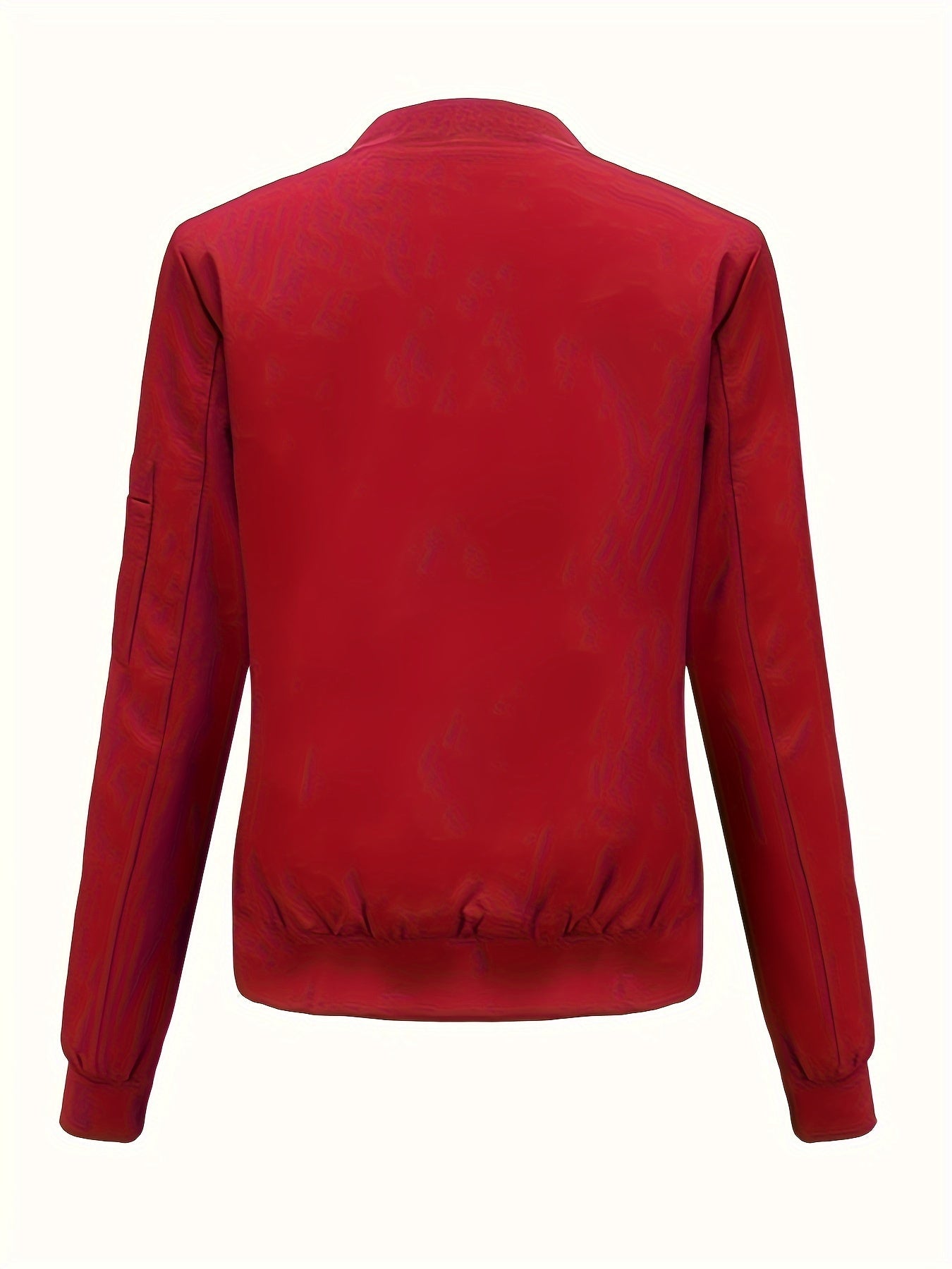 WW | Solid Polyester Baseball Collar Bomber Jacket with Zipper Pocket