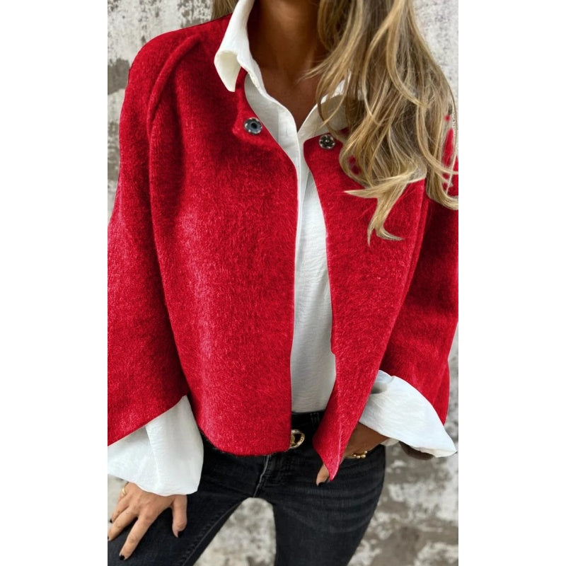 WW | Wolljacke Übergroß Passform Weich Und Warm Knopfverschluss Rundhals