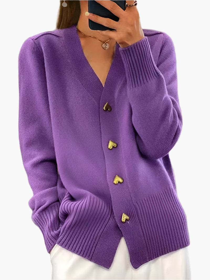 WW | Cardigan mit Herzknöpfen - Eleganter Strickpullover für Alltag und Büro