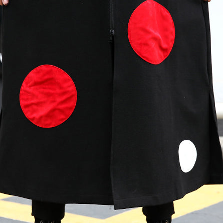 WW | black polka dot long coat oversized hooded maxi coat for women side open baggy coats