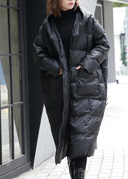 WW | schwarze Winterparka Übergröße Kapuze Taschen Mäntel