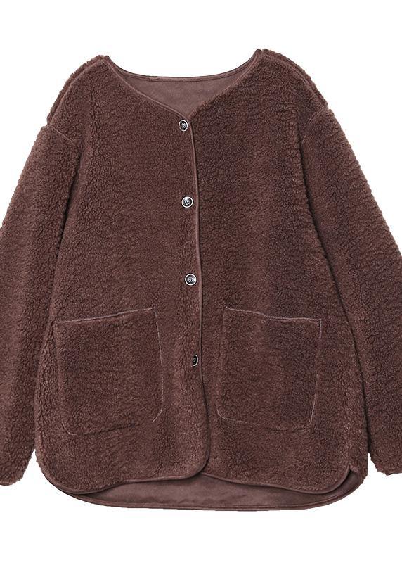 WW | Cardigan Chocolate O-Neck Button Wool Jackets