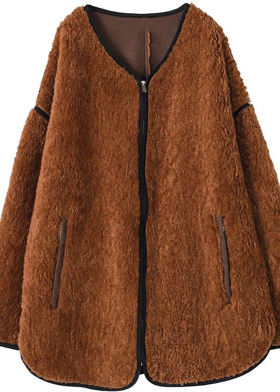 WW | Women's Chocolate O-Neck Zipper Wool Coat