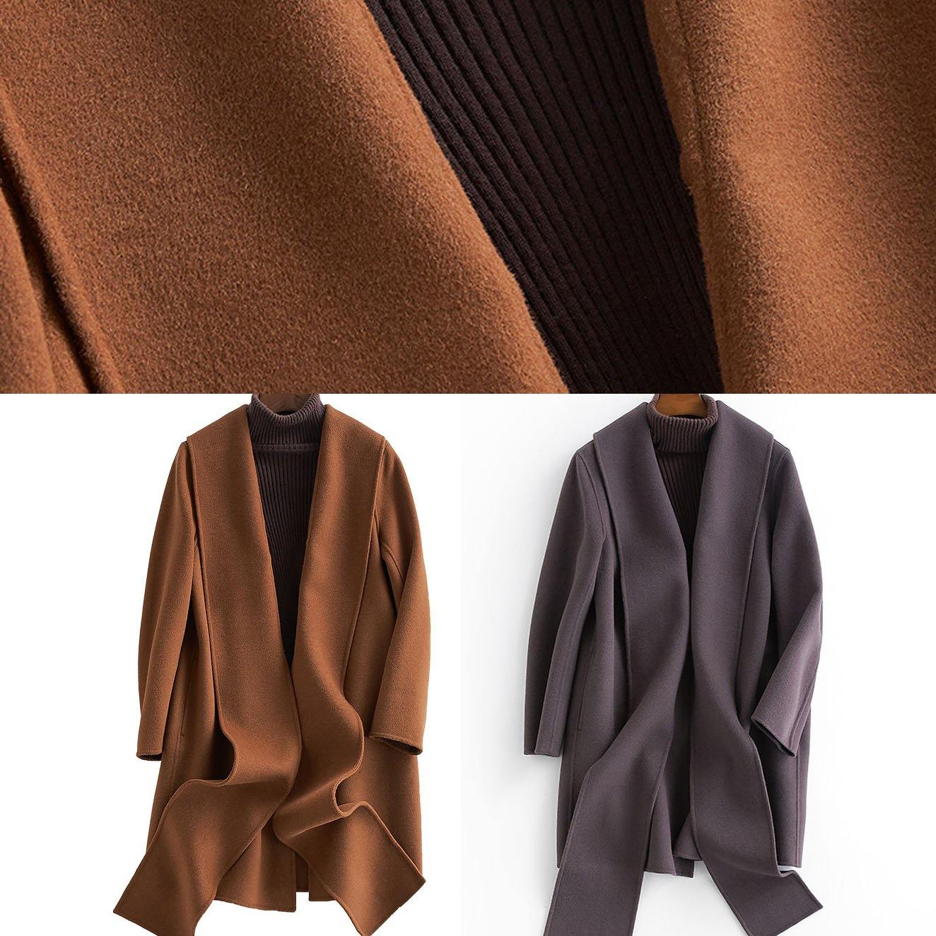 WW | Plus Size Langarm Oberbekleidung Braun Taschen Wollmäntel Damen