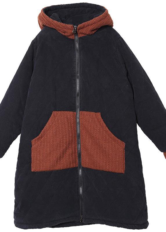 WW | Plus Size Winter Coats Black Hooded Zipper Winter Parkas
