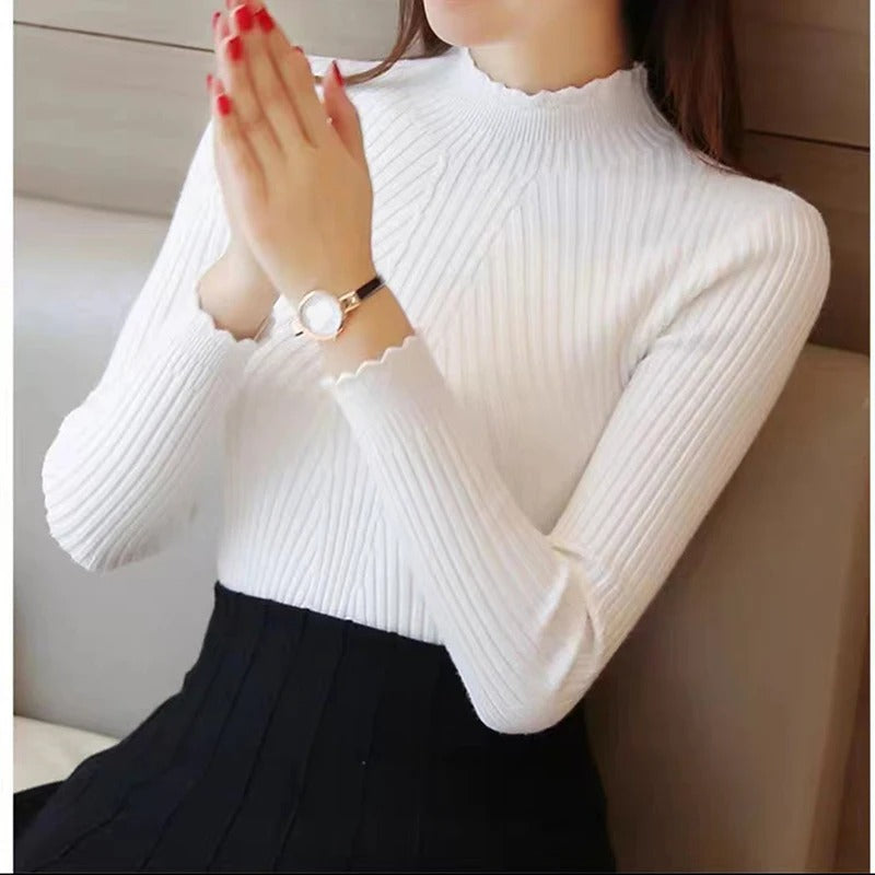 WW | Eleganter Pullover mit Stehkragen und gerippten Details für Frauen